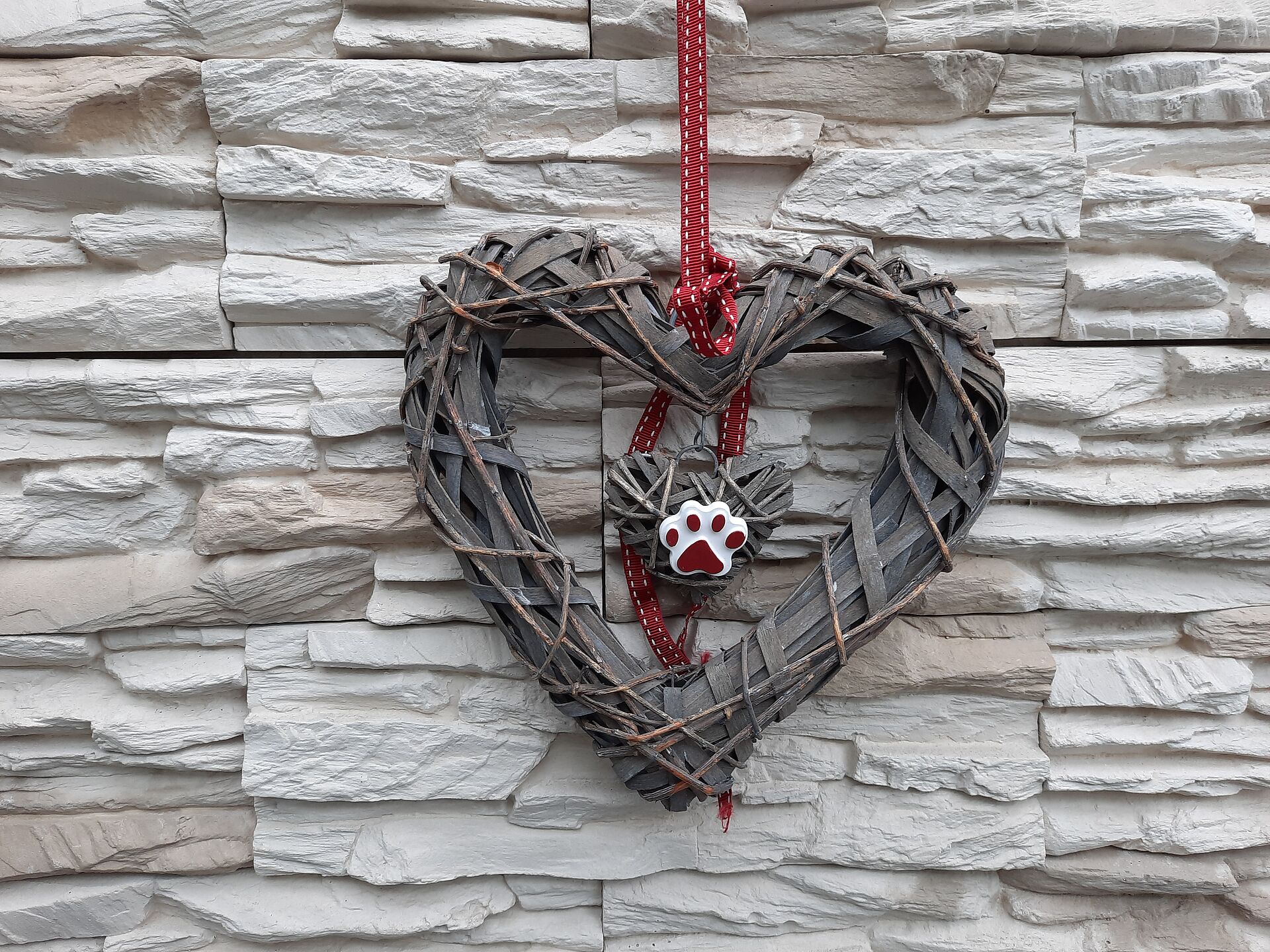 Hängeherz -natur/rot -mittel